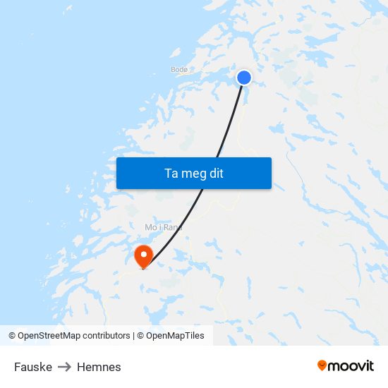 Fauske to Hemnes map