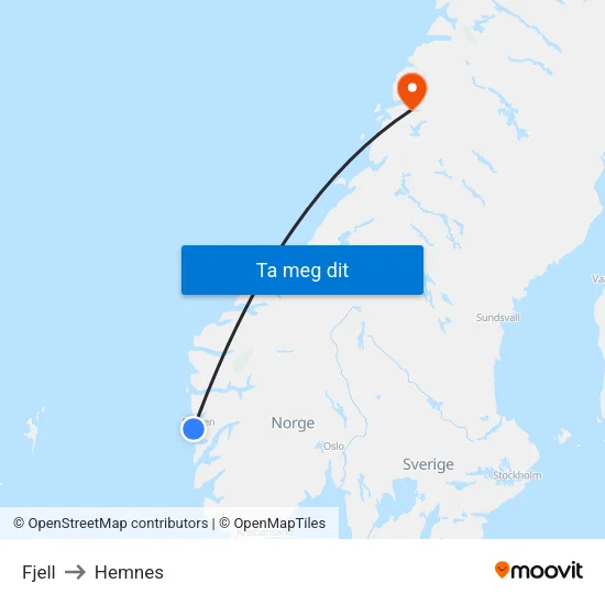 Fjell to Hemnes map