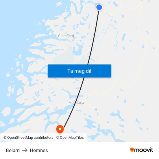 Beiarn to Hemnes map