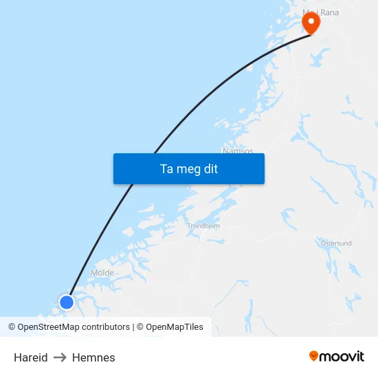 Hareid to Hemnes map