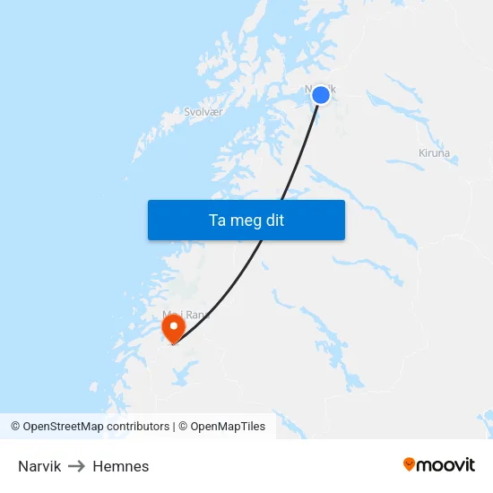 Narvik to Hemnes map