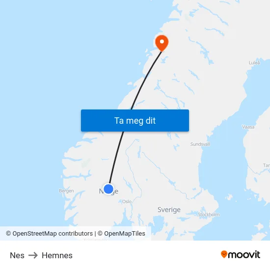 Nes to Hemnes map