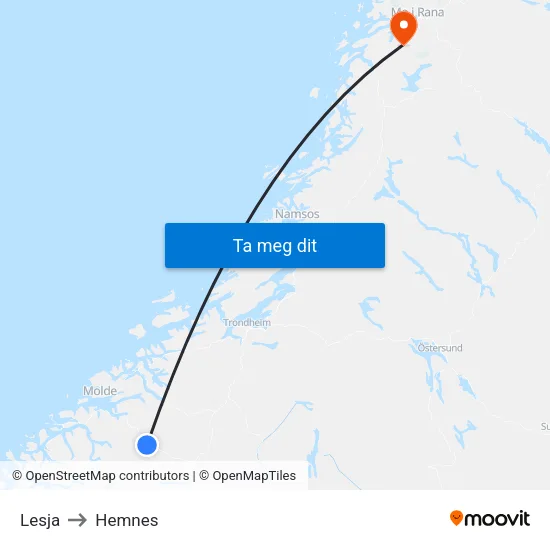 Lesja to Hemnes map
