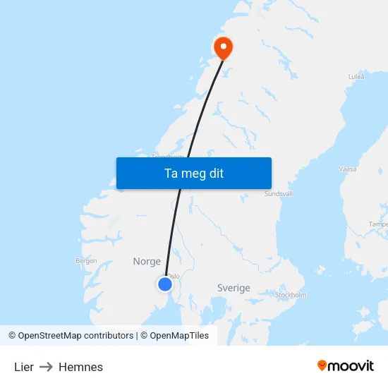 Lier to Hemnes map