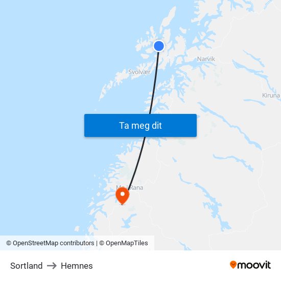 Sortland to Hemnes map