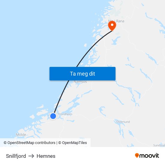 Snillfjord to Hemnes map