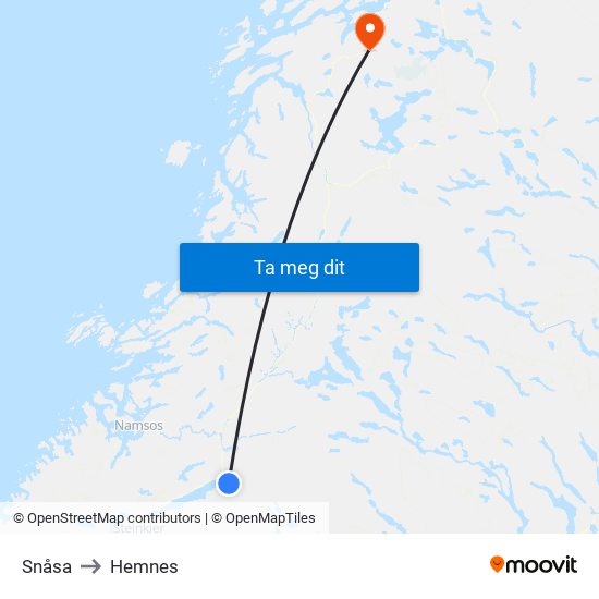 Snåsa to Hemnes map