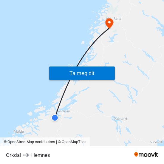 Orkdal to Hemnes map