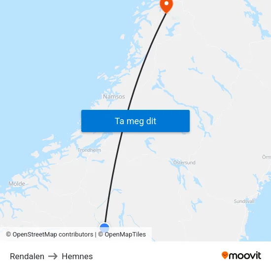 Rendalen to Hemnes map