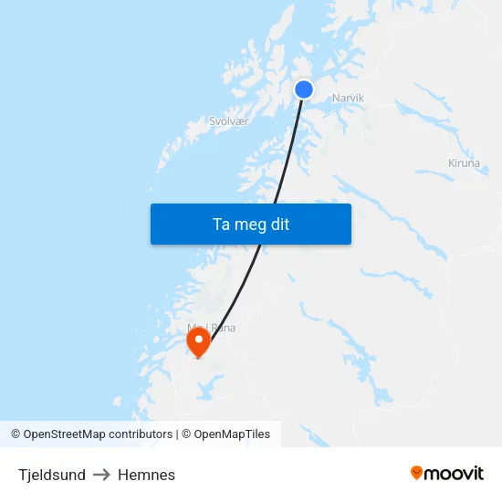 Tjeldsund to Hemnes map