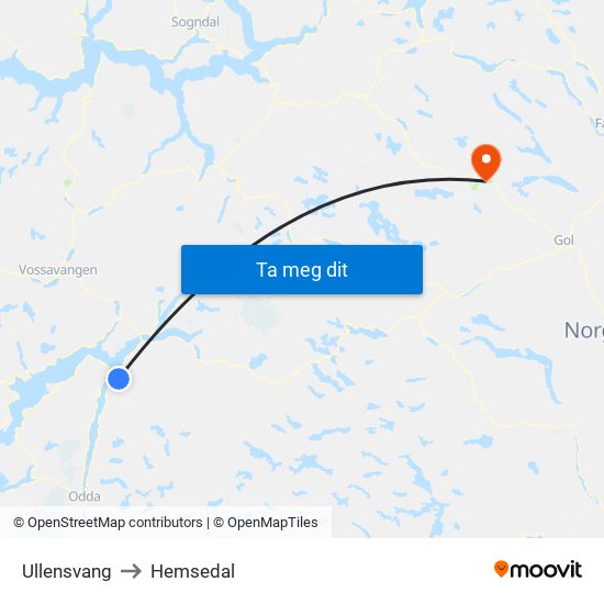 Ullensvang to Hemsedal map