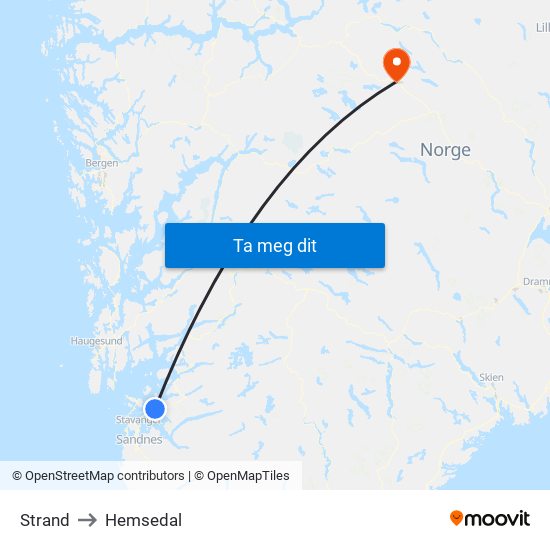 Strand to Hemsedal map