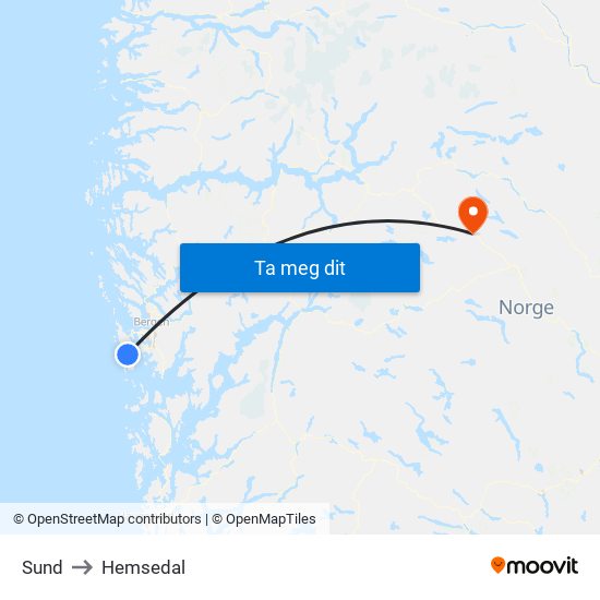 Sund to Hemsedal map