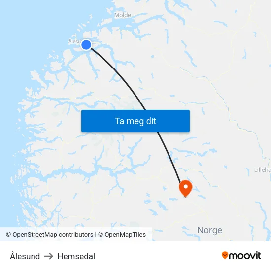 Ålesund to Hemsedal map