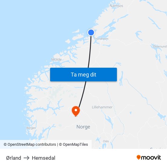 Ørland to Hemsedal map