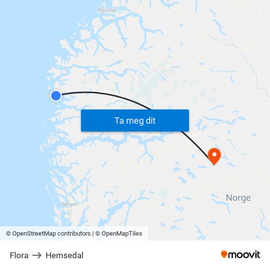 Flora to Hemsedal map