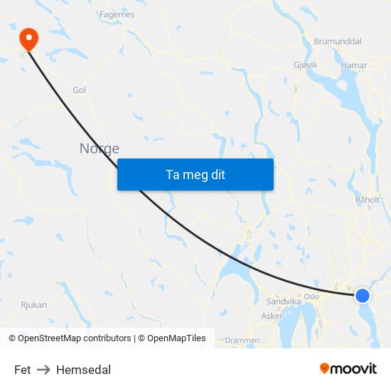 Fet to Hemsedal map