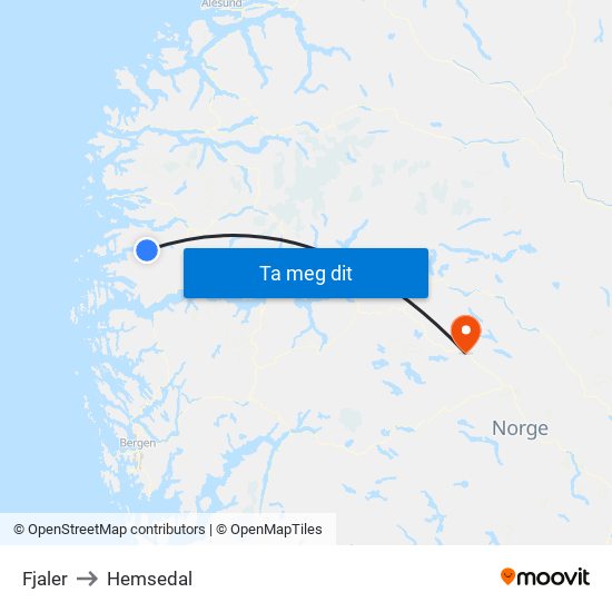 Fjaler to Hemsedal map