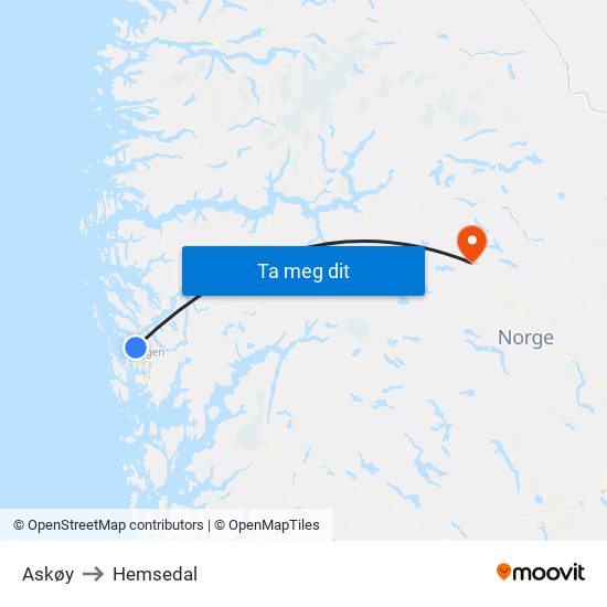 Askøy to Hemsedal map