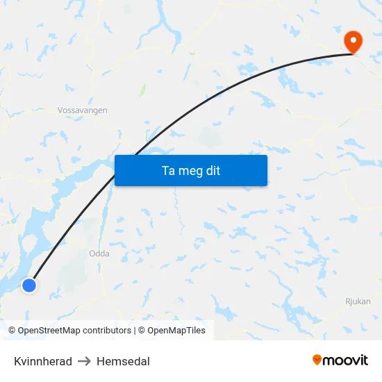Kvinnherad to Hemsedal map