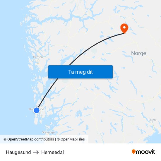 Haugesund to Hemsedal map