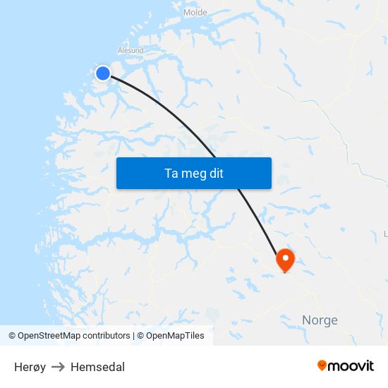 Herøy to Hemsedal map