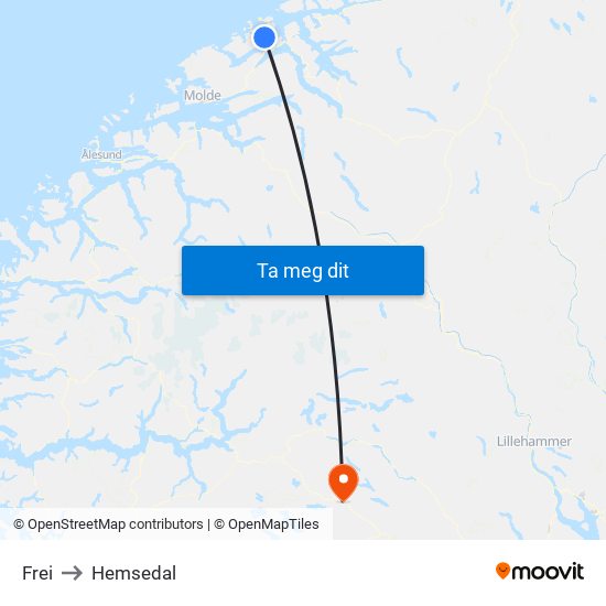 Frei to Hemsedal map