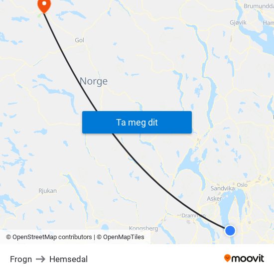 Frogn to Hemsedal map