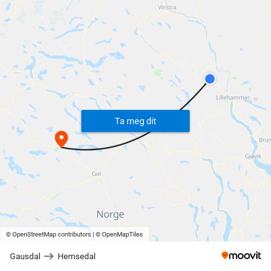 Gausdal to Hemsedal map