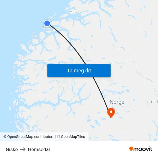 Giske to Hemsedal map