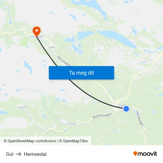Gol to Hemsedal map