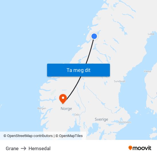 Grane to Hemsedal map