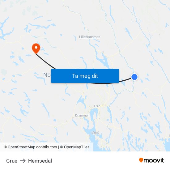 Grue to Hemsedal map