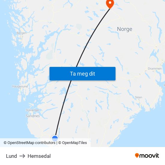 Lund to Hemsedal map