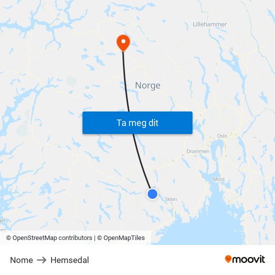 Nome to Hemsedal map