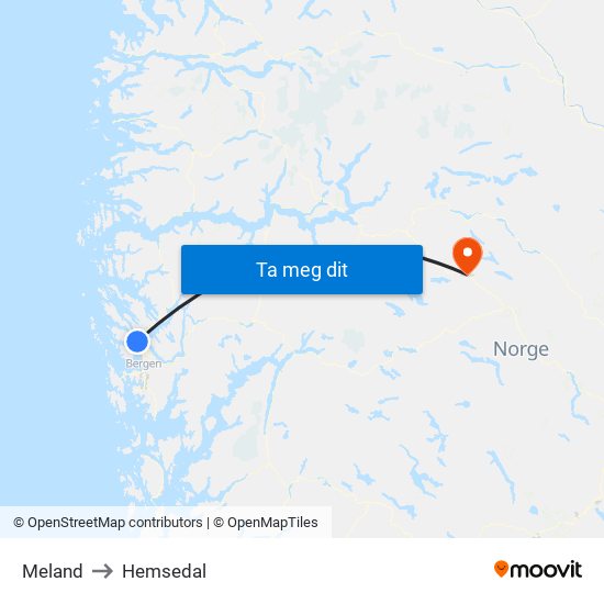 Meland to Hemsedal map
