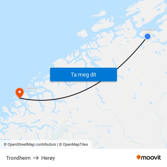 Trondheim to Herøy map