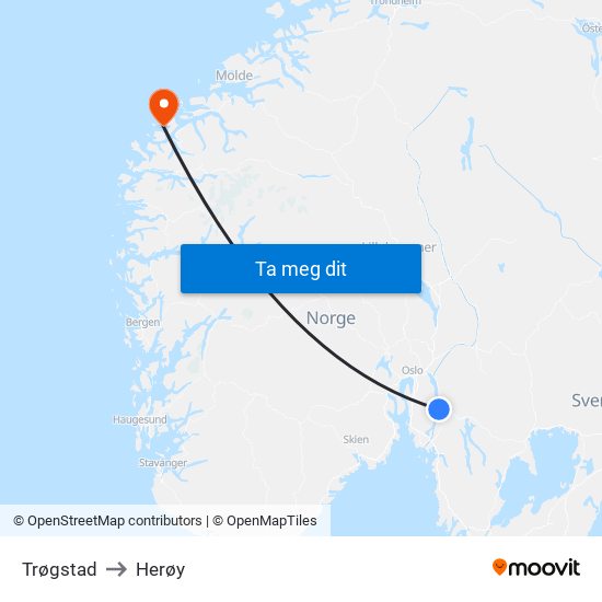 Trøgstad to Herøy map