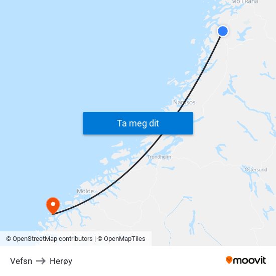 Vefsn to Herøy map