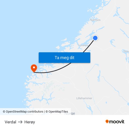 Verdal to Herøy map