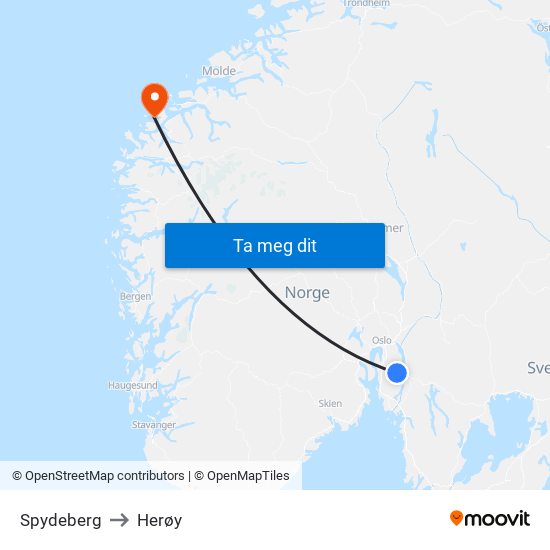 Spydeberg to Herøy map