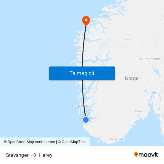 Stavanger to Herøy map