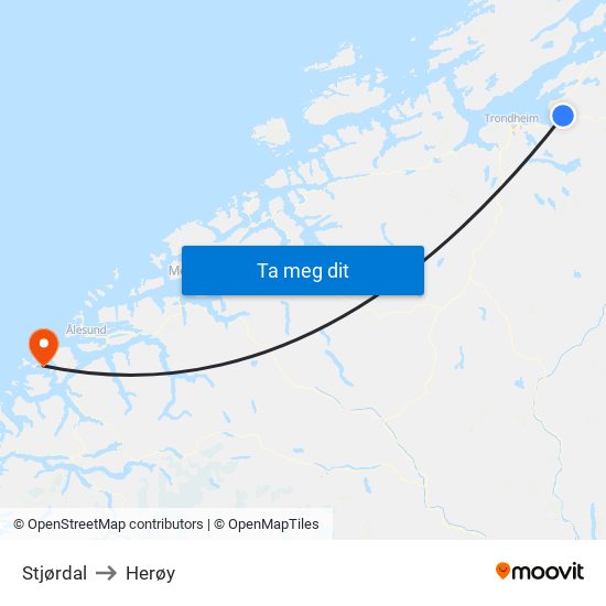 Stjørdal to Herøy map