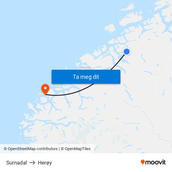 Surnadal to Herøy map