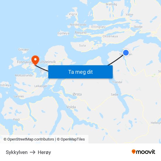 Sykkylven to Herøy map
