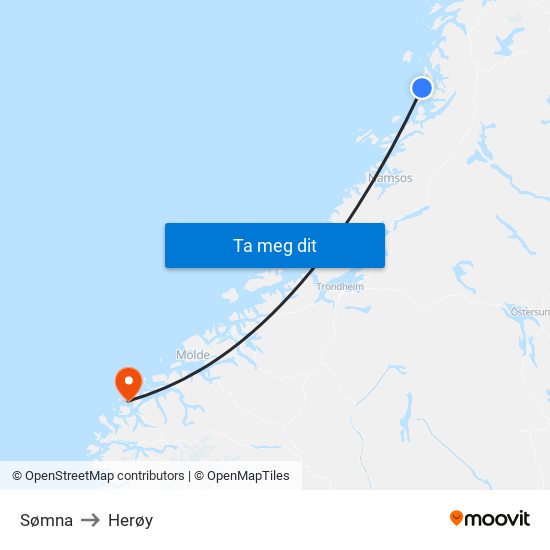 Sømna to Herøy map