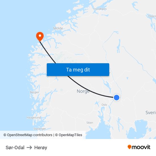 Sør-Odal to Herøy map