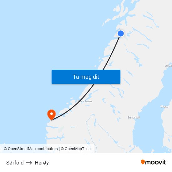 Sørfold to Herøy map
