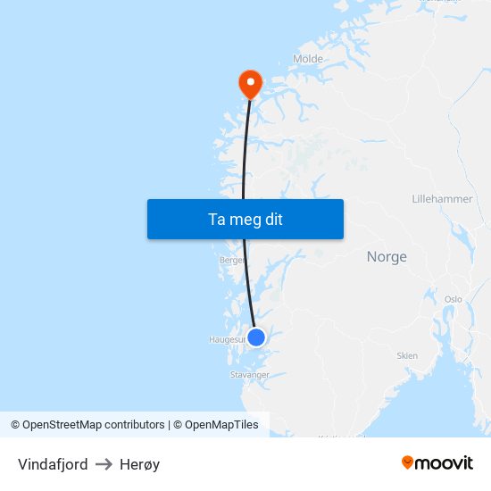 Vindafjord to Herøy map