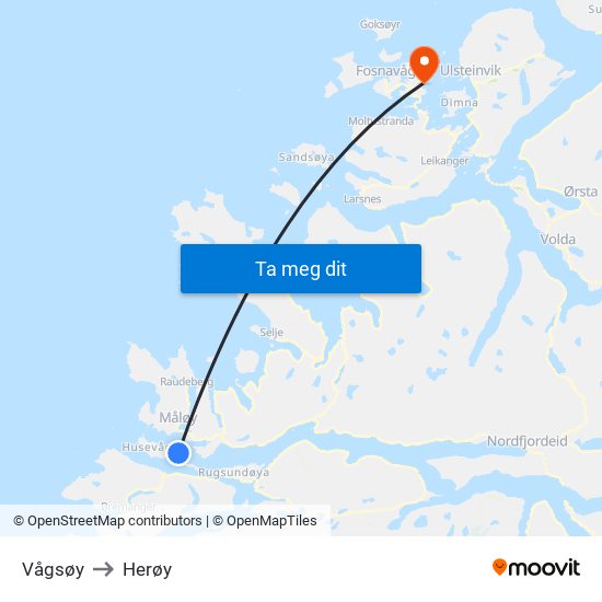 Vågsøy to Herøy map